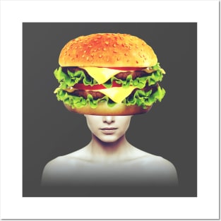 Burger head portrait Posters and Art